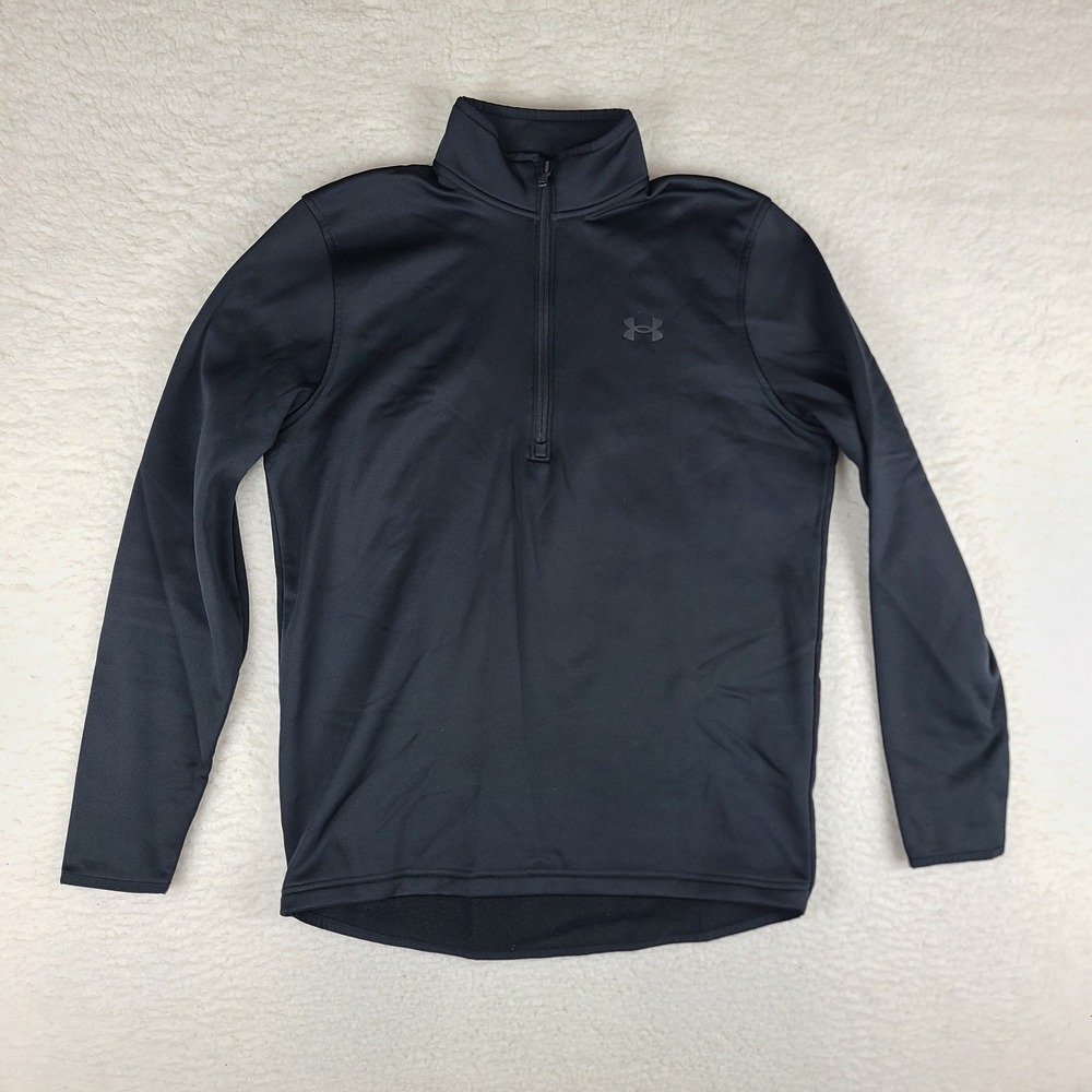 Under Armour Sweater Mens Small Black Solid Loose Coldgear Performance Tech Golf